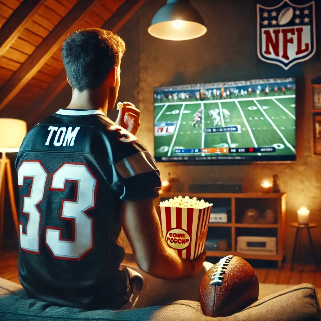 Tom viendo un partido de la NFL en TV